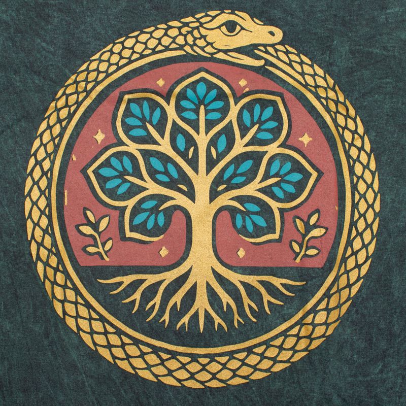 T-shirt Nomad Sari en coton lavé à la pierre - Arbre de Vie - Vert - Petit