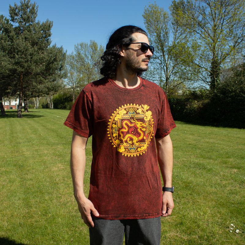 T-shirt Nomad Sari en coton Délavé- Dragon Mandala - Bordeaux - Petit