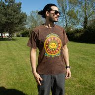 T-shirt Nomad Sari  en coton Délavé- Soleil et Zodiaque - Marron - Petit