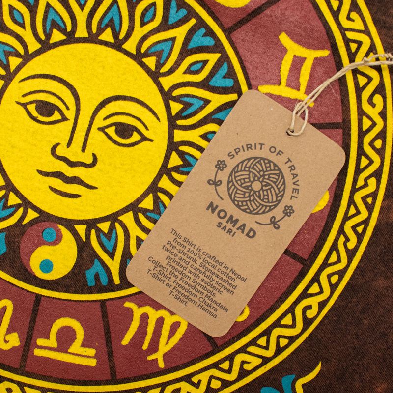 T-shirt Nomad Sari  en coton Délavé- Soleil et Zodiaque - Marron - Petit