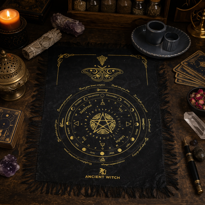 Tapis de Divination pour Pendule - Papillon Mystique - Noir & Or