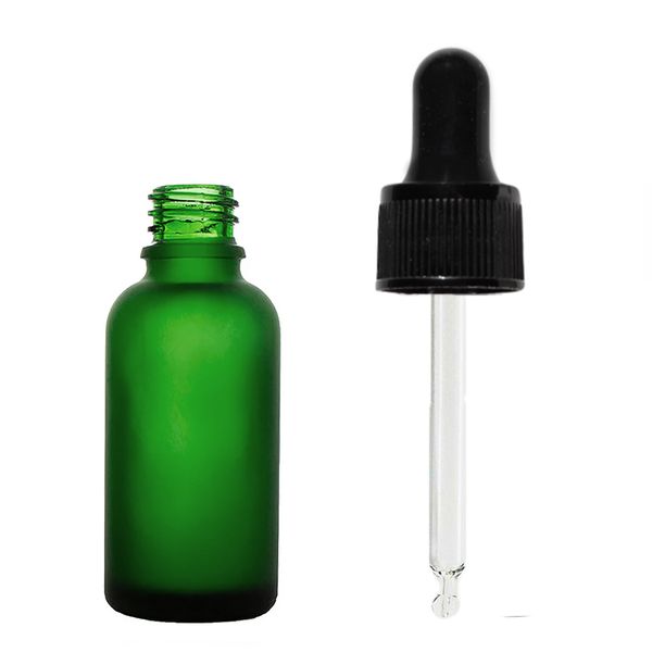 bouteilles compte-gouttes en verre vert givré de 10 ml avec pipette noire