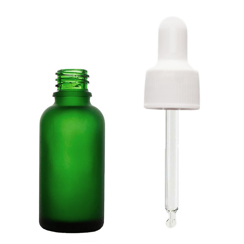 10 ml bouteille compte-gouttes en verre vert givré avec pipette blanche