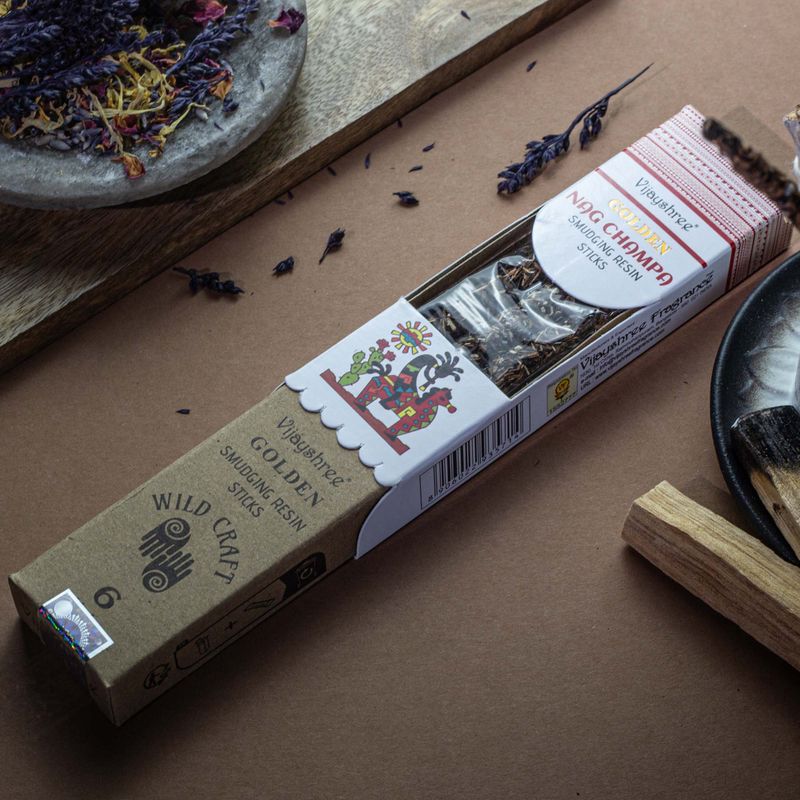 Bâtons d’Encens Résine Purifiante – Nag Champa Doré 30 g (6 pcs)