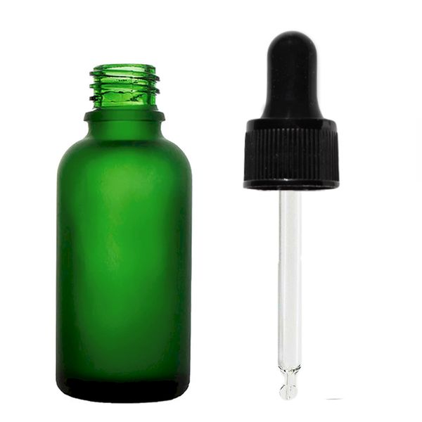 bouteilles compte-gouttes en verre vert givré de 50 ml avec pipette noire