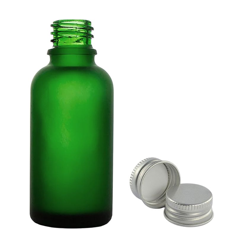 70 bouteilles de 100 ml en verre vert dépoli avec capuchon en aluminium