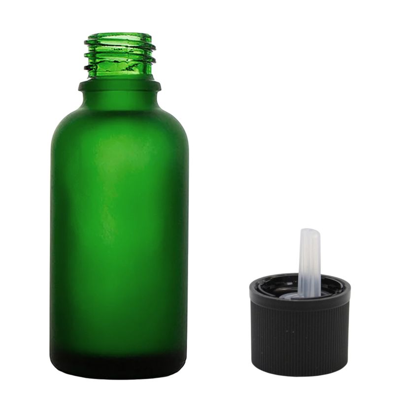bouteilles compte-gouttes en verre vert dépoli de 100 ml avec capuchon compte-gouttes à sécurité enfant.