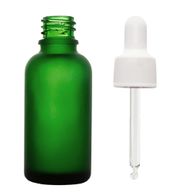 bouteilles à compte-gouttes en verre vert givré de 100 ml avec pipette blanche