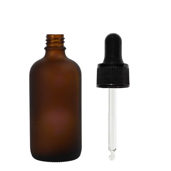 bouteilles compte-gouttes en verre ambré givré de 30 ml avec pipette noire