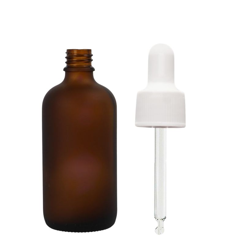 30 ml bouteille compte-gouttes en verre ambré givré avec pipette blanche