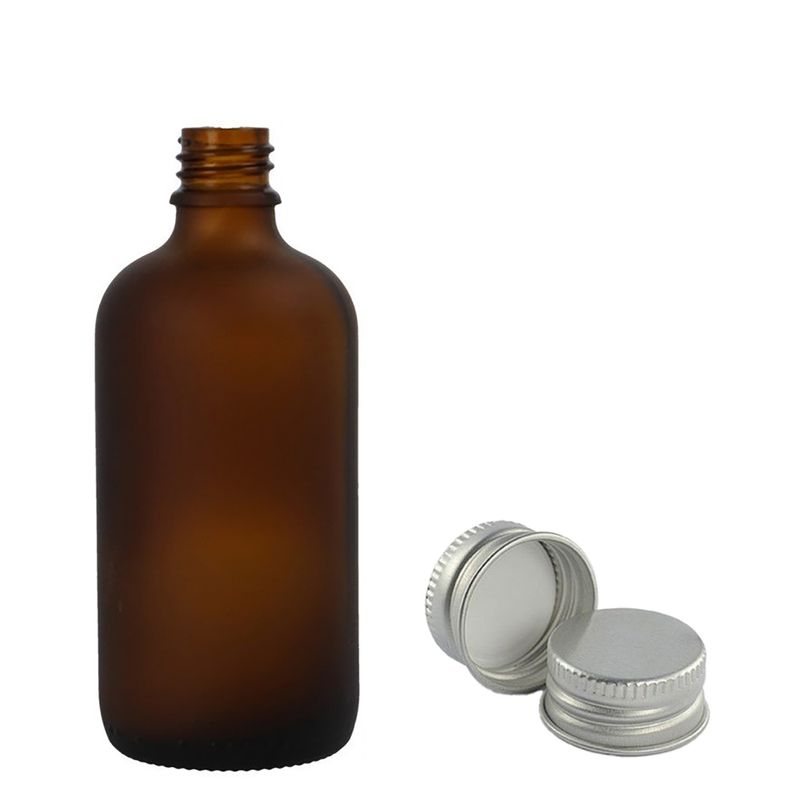 50ml bouteille compte-gouttes en verre ambré dépoli avec capuchon en aluminium