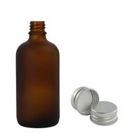 50ml bouteille compte-gouttes en verre ambré dépoli avec capuchon en aluminium