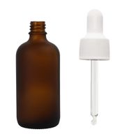 bouteilles compte-gouttes de 50 ml en verre ambré dépoli avec pipette blanche