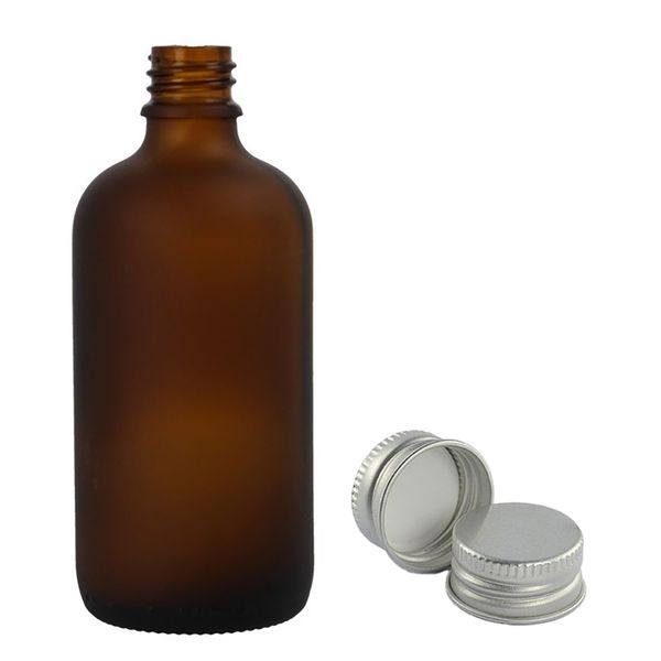 bouteilles compte-gouttes en verre ambré givré de 100 ml avec capuchon en aluminium