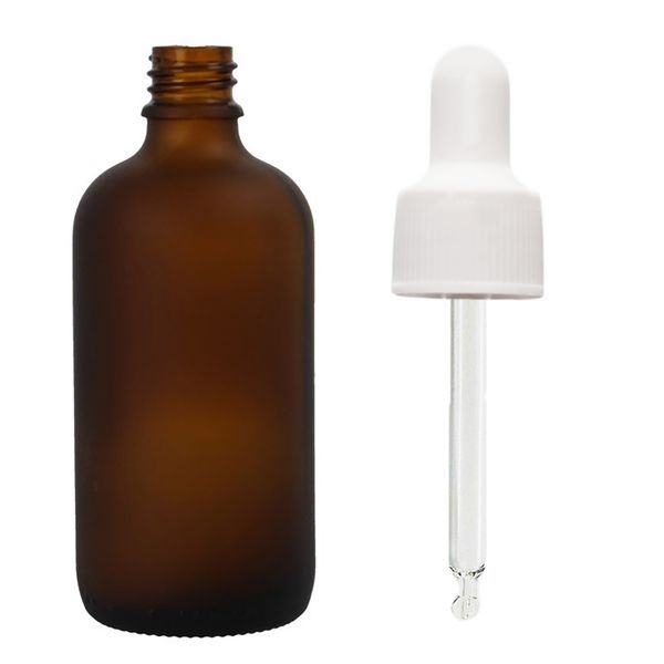 bouteilles compte-gouttes en verre ambré givré de 100 ml avec pipette blanche