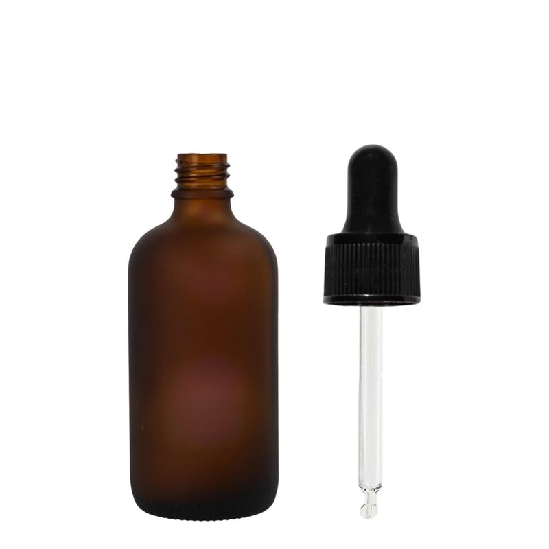 bouteilles compte-gouttes en verre ambré givré de 10 ml avec pipette noire