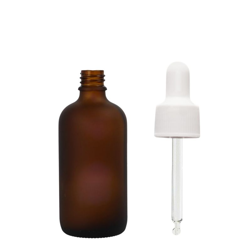 bouteilles compte-gouttes en verre ambré givré de 10 ml avec pipette blanche