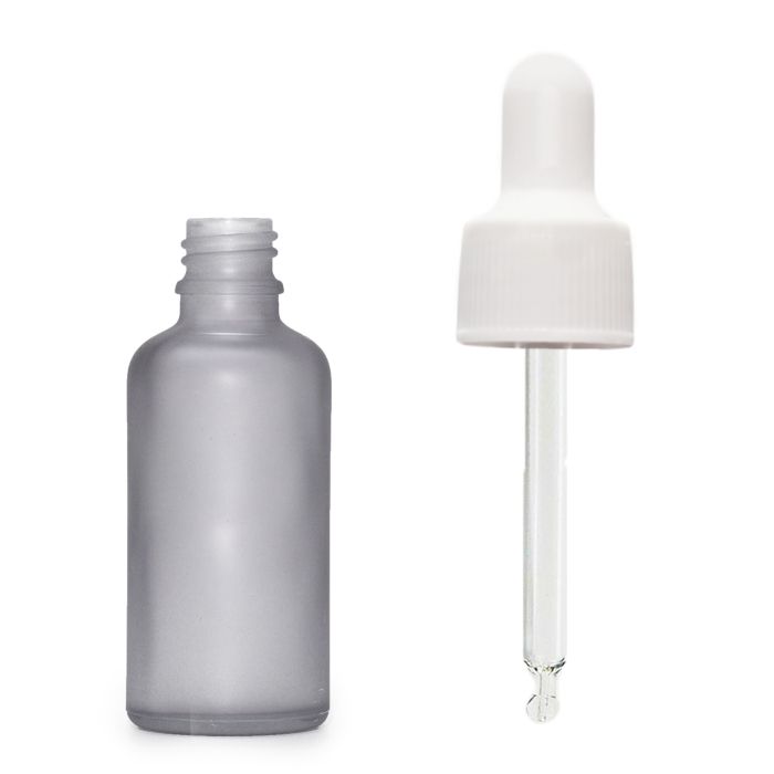 Flacon Compte-Gouttes en Verre Gris Givré 10ml  - Avec Pipette Blanche