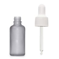 Flacon Compte-Gouttes en Verre Gris Givré 10ml  - Avec Pipette Blanche