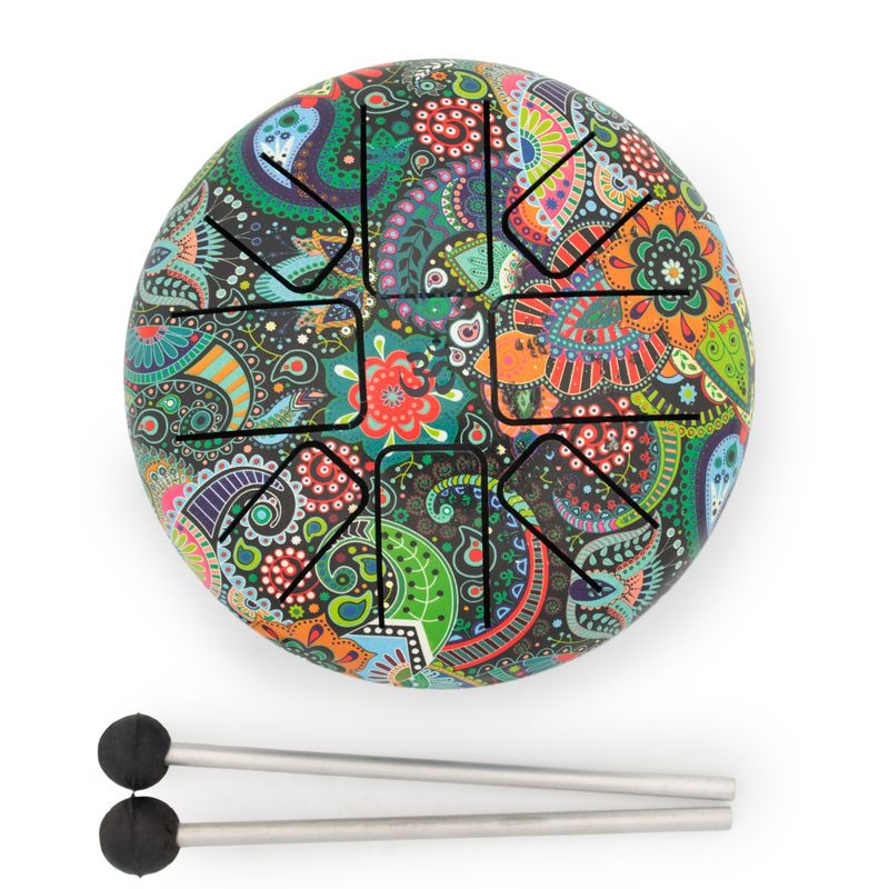 Tambour Moyen à Langue en Acier Happy - Mandala Feuille - 14x7cm