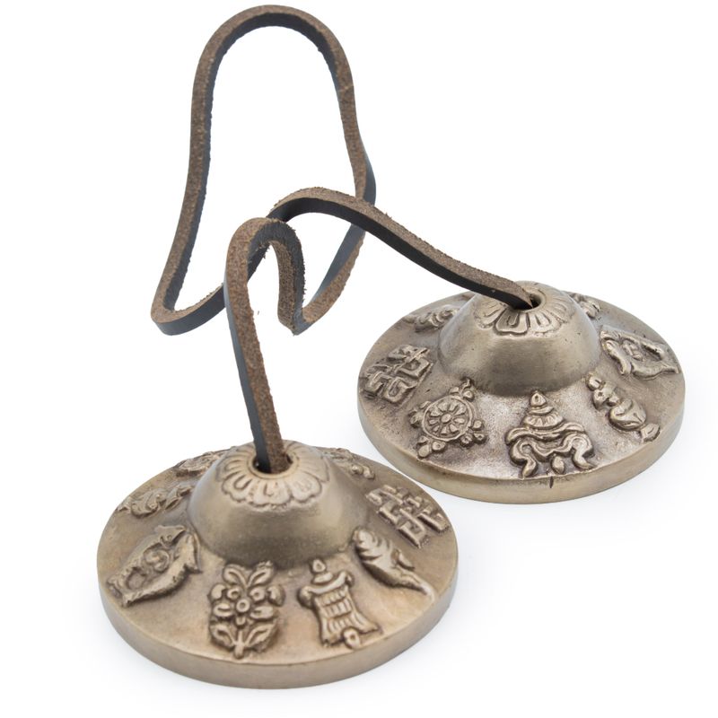 Tingsha Tibétain en Laiton - Symboles Porte-Bonheur - environ 6 cm (155 g)