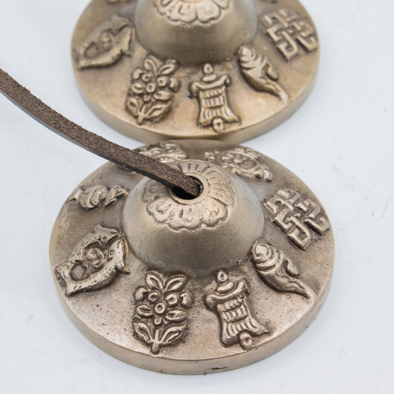 Tingsha Tibétain en Laiton - Symboles Porte-Bonheur - environ 6 cm (155 g)