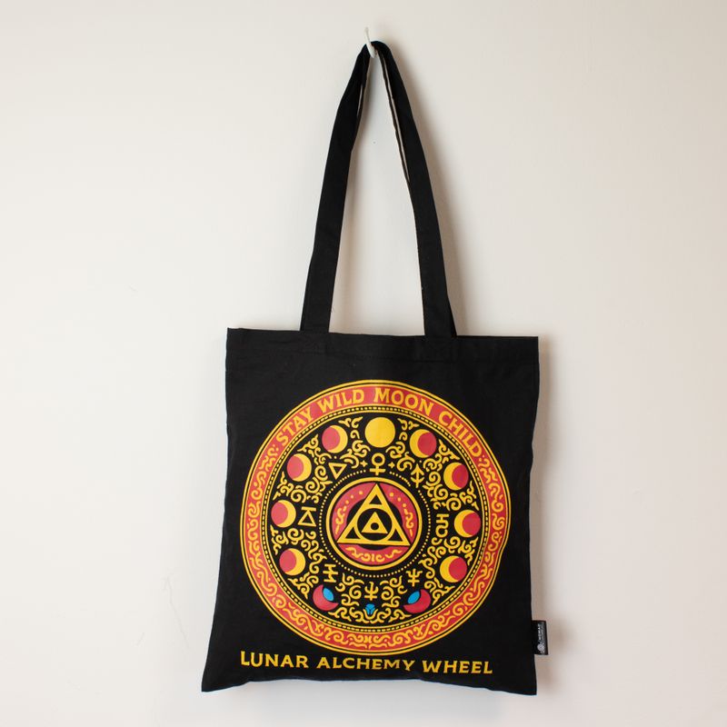 Sac Tote Bag Basique Iconic - Luna Alchemy Wheel - Noir 6oz (40x36cm)