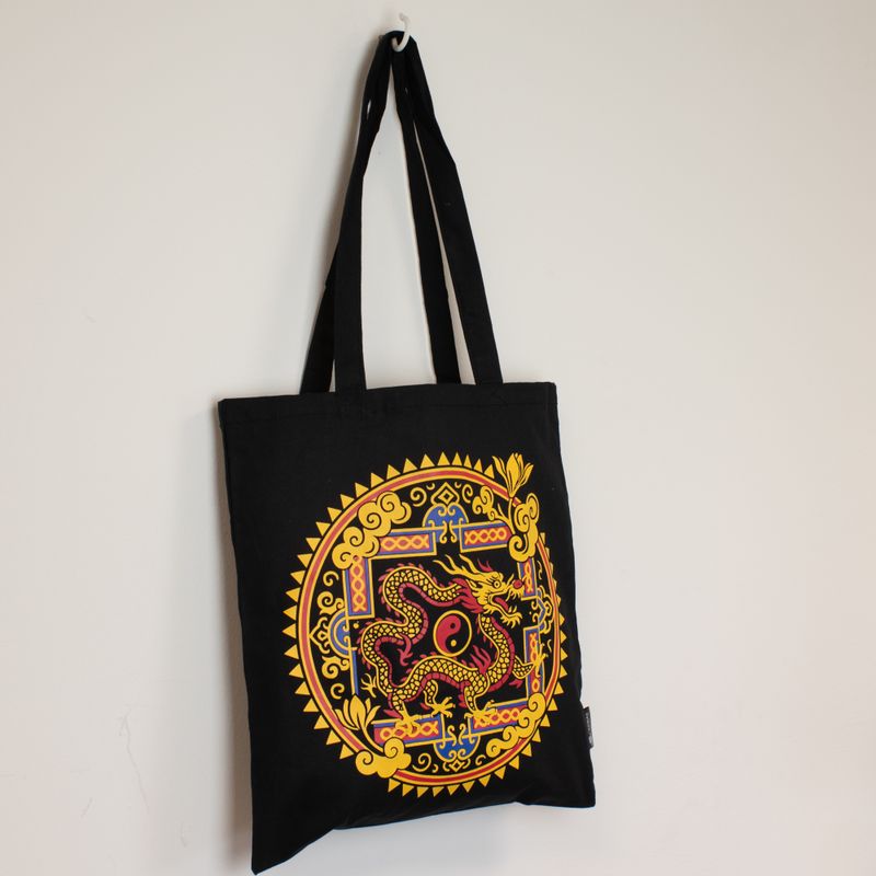 Sac Cabas Basique Iconic - Dragon Yin et Yang - Noir 6 oz (40 × 36 cm)