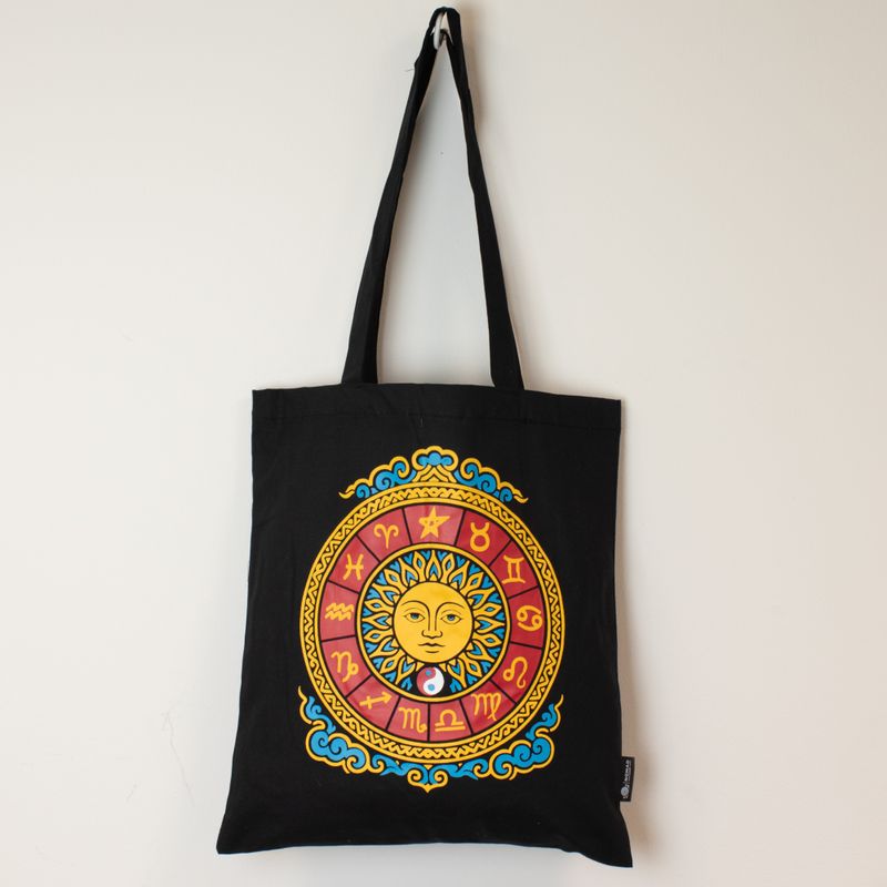 Sac Tote Bag Basique Iconic - Soleil du zodiaque - noir 6 oz (40x36 cm)