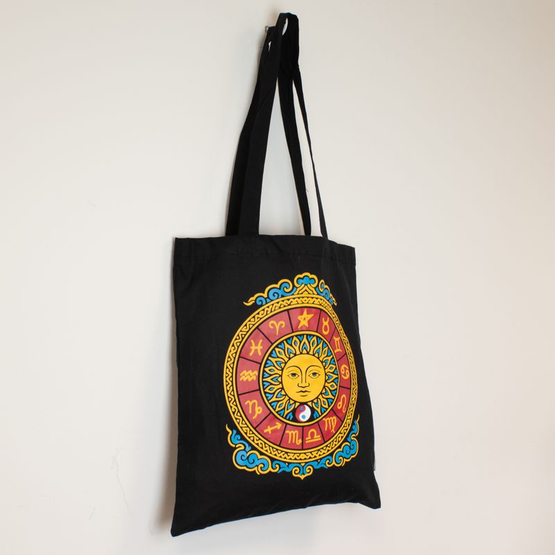 Sac Tote Bag Basique Iconic - Soleil du zodiaque - noir 6 oz (40x36 cm)