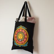 Sac Tote Bag Basique Iconic - Soleil du zodiaque - noir 6 oz (40x36 cm)