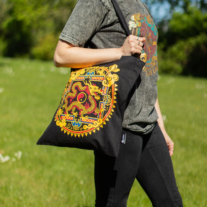 Sac Cabas Basique Iconic - Dragon Yin et Yang - Noir 6 oz (40 × 36 cm)