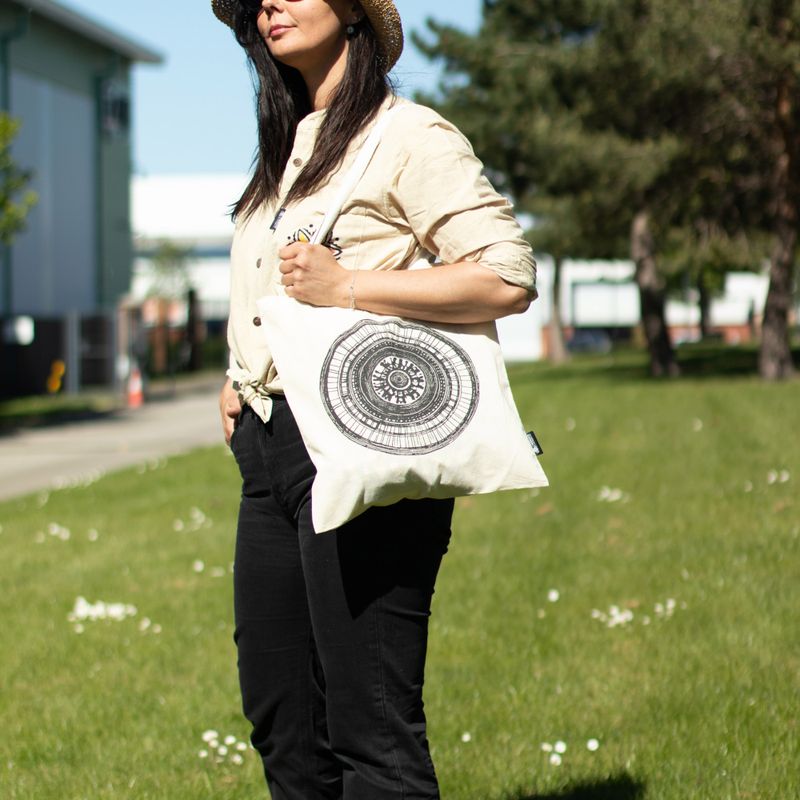 Sac Tote Bag Basique Iconic - Mandala urbain - (40x37cm) - Naturel 4oz