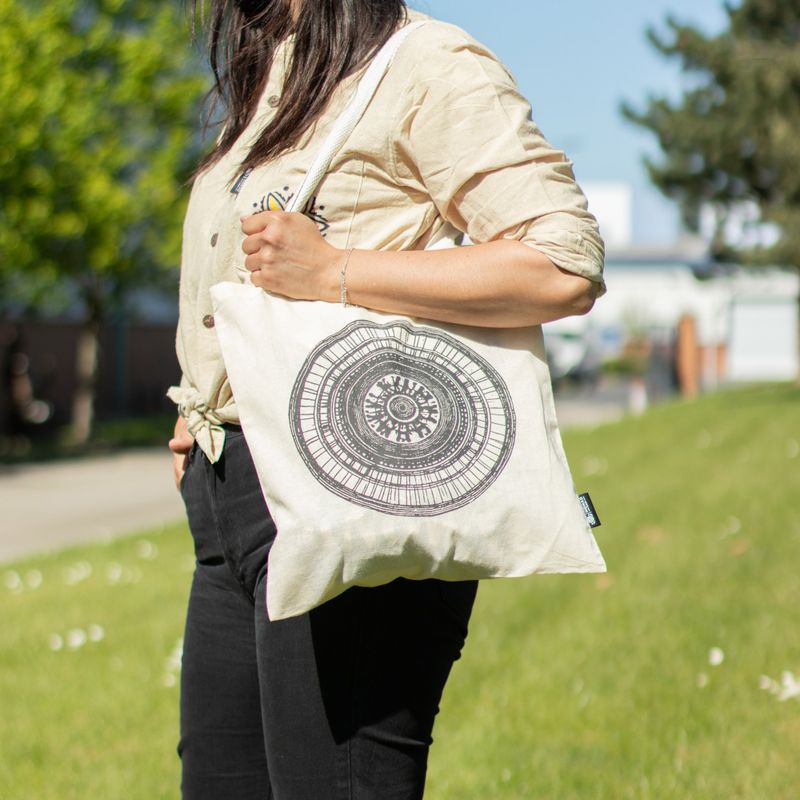Sac Tote Bag Basique Iconic - Mandala urbain - (40x37cm) - Naturel 4oz
