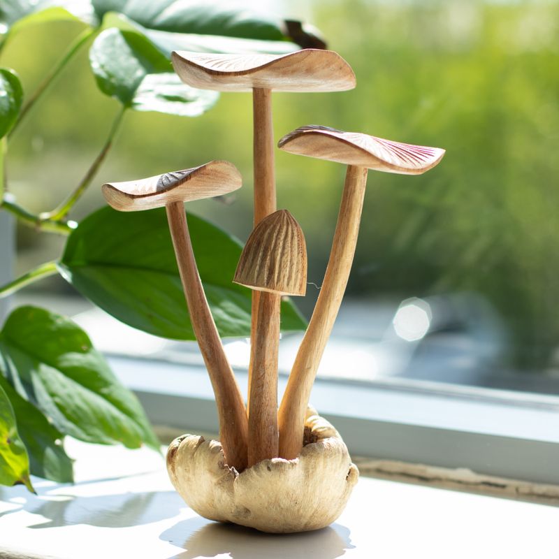 Sculpture Artisanale en Bois de Parasite - Ensemble de 4 gros Champignons