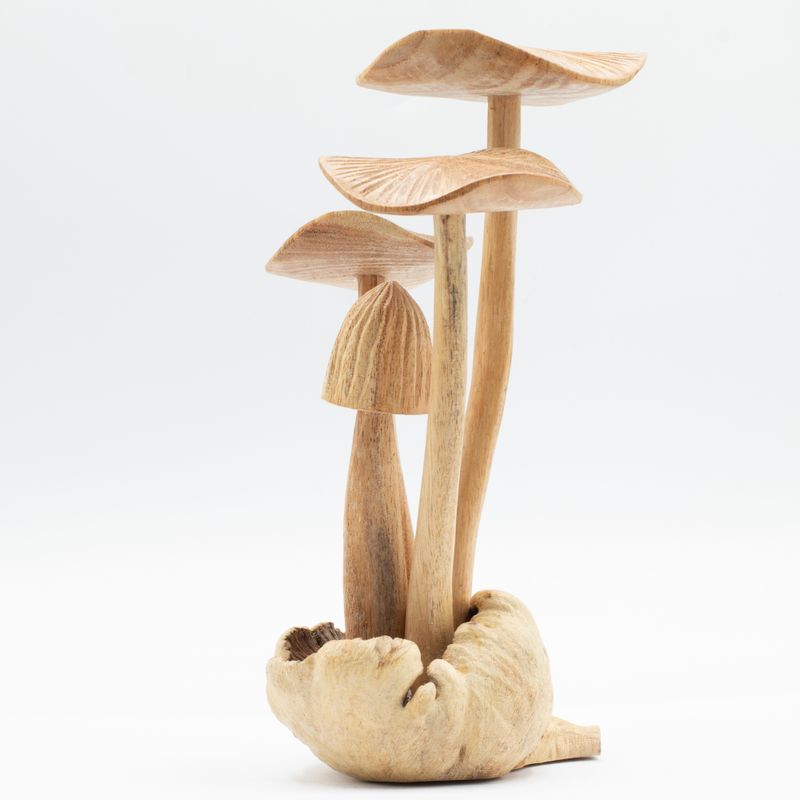 Sculpture Artisanale en Bois de Parasite - Ensemble de 4 gros Champignons