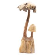 Sculpture Artisanale en Bois de Parasite - Ensemble de Deux Champignons