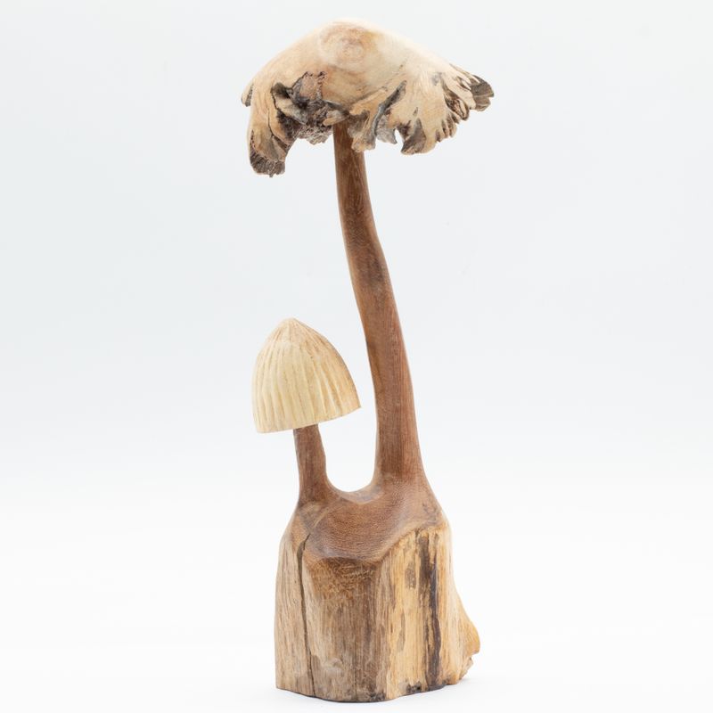 Sculpture Artisanale en Bois de Parasite - Ensemble de Deux Champignons