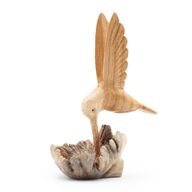 Sculpture Artisanale en Bois de Parasite - Colibri Buvant du Nectar