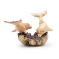 Sculpture Artisanale en Bois de Parasite - Dauphins Joueurs