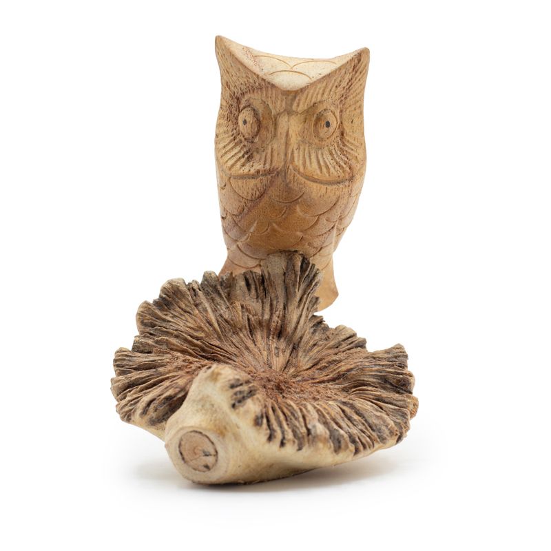 Sculpture Artisanale en Bois de Parasite - Hibou Observateur
