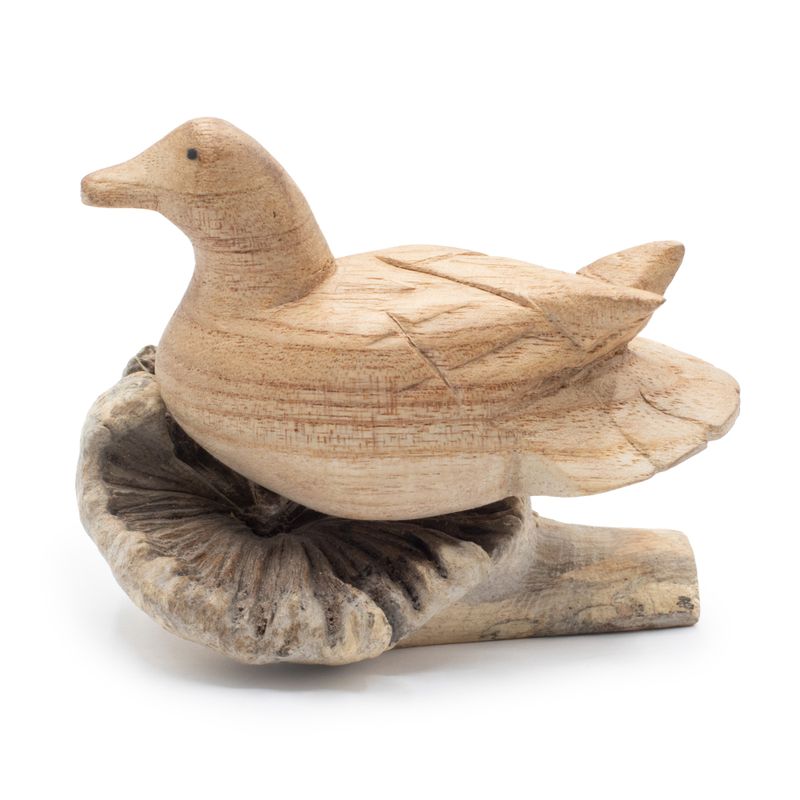 Sculpture artisanale en bois d'art parasite - Canard sauvage au repos