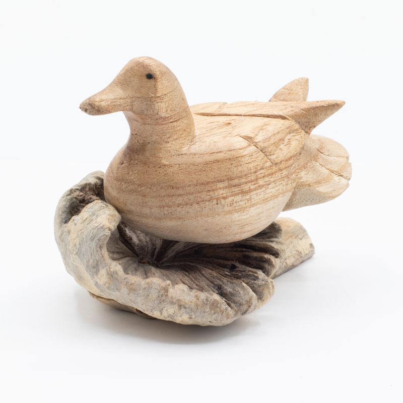Sculpture artisanale en bois d'art parasite - Canard sauvage au repos