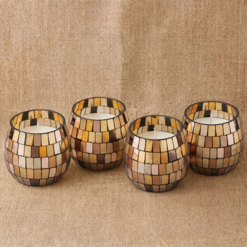 Mosaïque Ambrée – Bougies En Pot En Verre – Petit