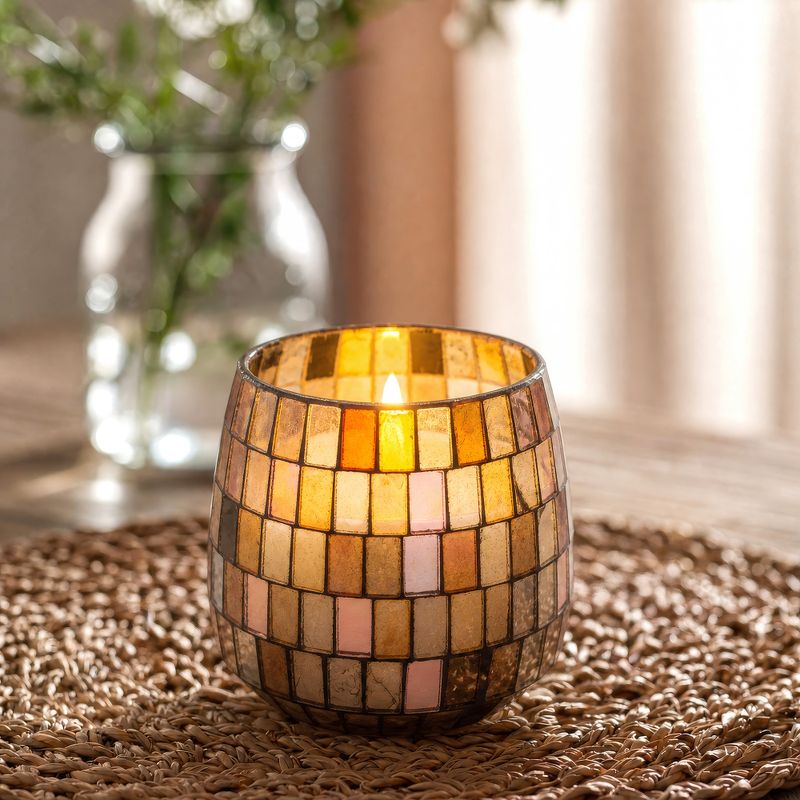 Mosaïque Ambrée – Bougies En Pot En Verre – Moyen