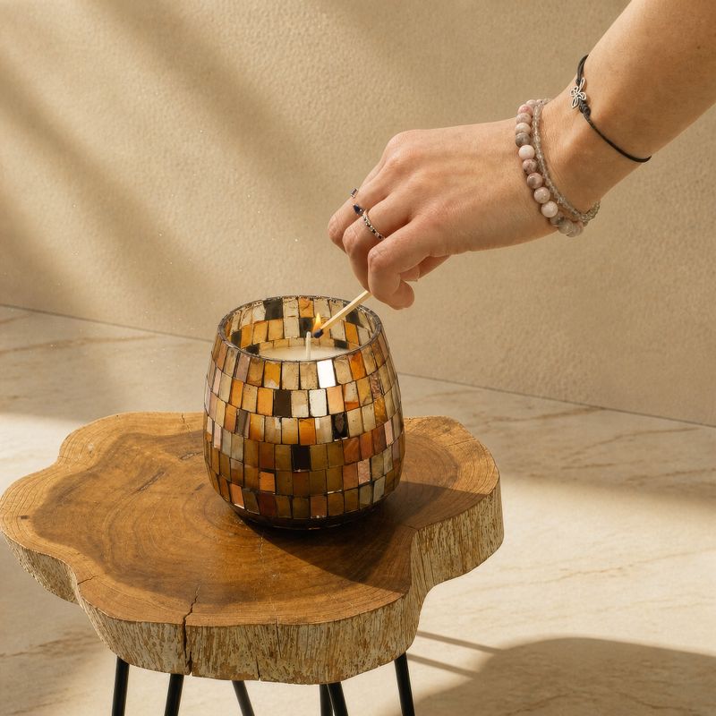 Mosaïque Ambrée – Bougies En Pot En Verre – Moyen