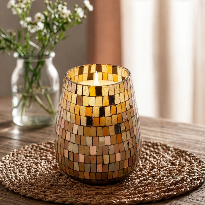 Mosaïque Ambrée – Bougies En Pot En Verre – Grand