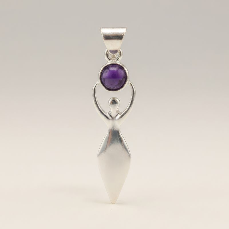 Pendentifs dévotionnels indiens - Plaqué argent (corde de 45 cm) - Déesse Améthyste