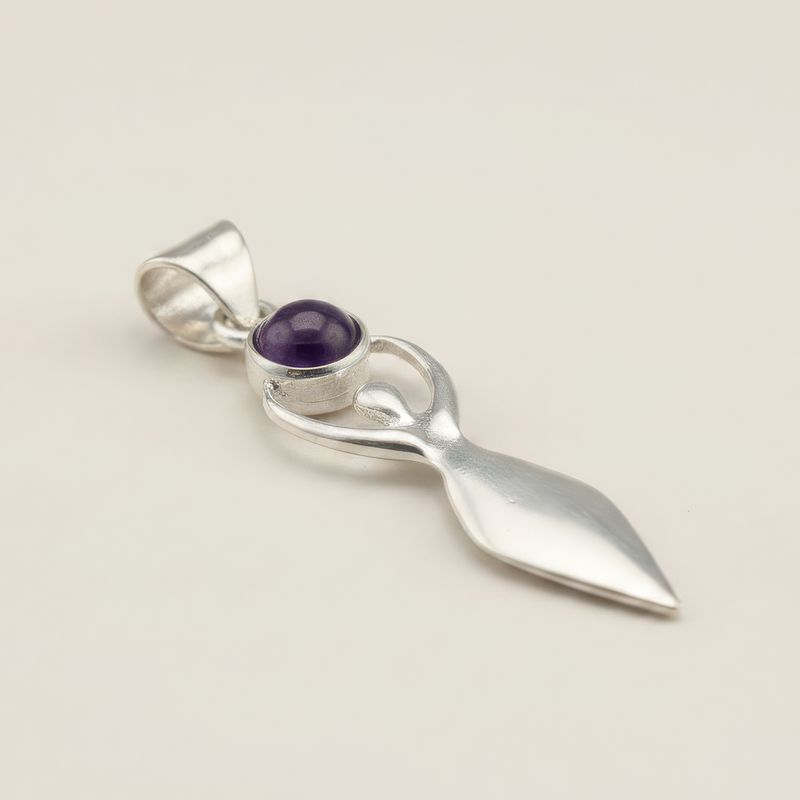 Pendentifs dévotionnels indiens - Plaqué argent (corde de 45 cm) - Déesse Améthyste