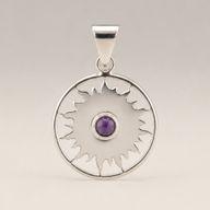 Pendentifs dévotionnels indiens - plaqué argent (cordon de 45 cm) - Améthyste d’adoration du soleil
